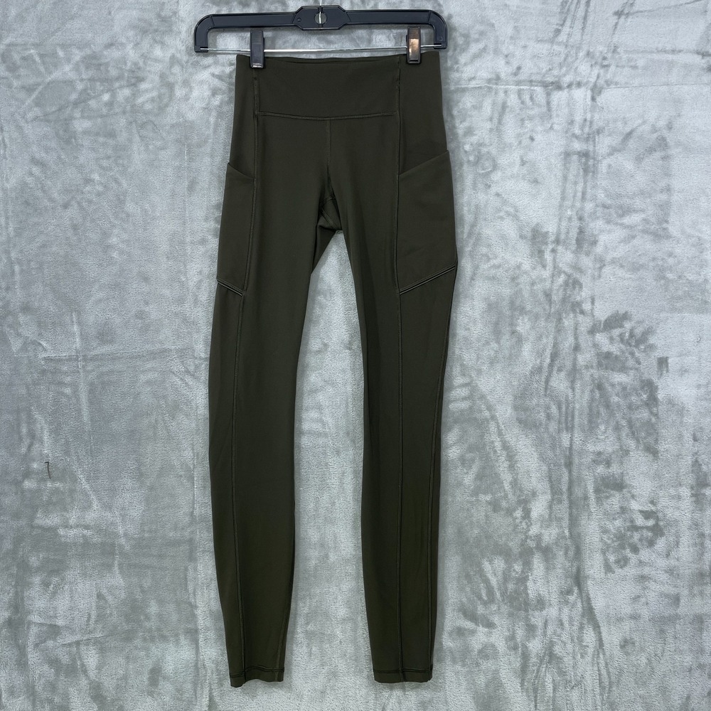 Lululemon Size 2 Speed Up Tight Legging Olive Green Side Pockets LW5BMUS Mid Ris